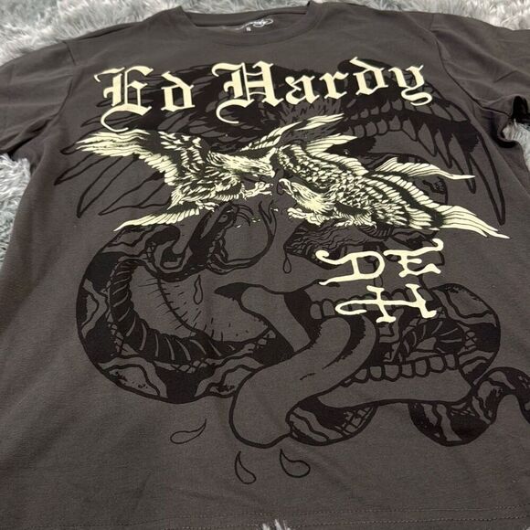 NWT Ed Hardy Men Eagle Battle T-shirt (Charcoal) size small - Picture 2 of 7